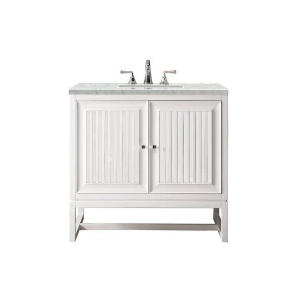 James Martin Vanities Athens 36in Single Vanity, Glossy White w/ 3 CM Eternal Jasmine Pearl Quartz Top E645-V36-GW-3EJP - main